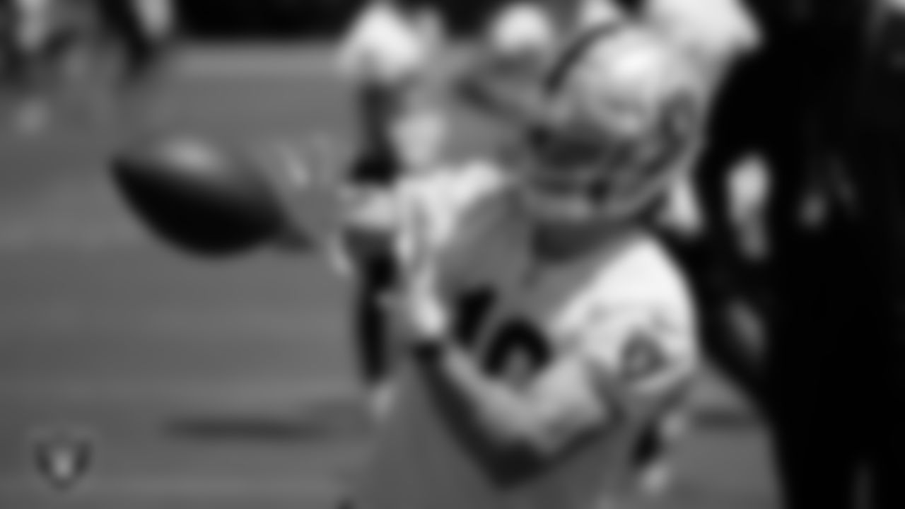 Las Vegas Raiders wide receiver Caleb Scott (10) at an Organized Team Activity (OTA).