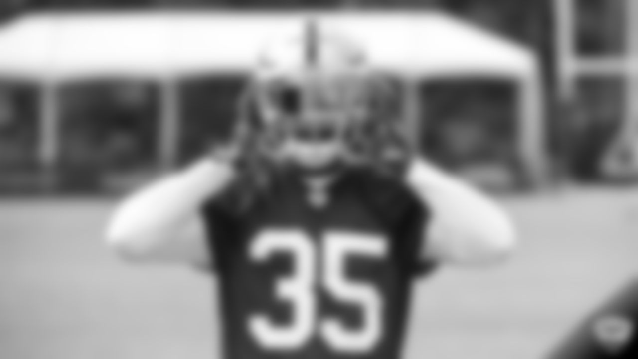 Raiders safety Curtis Riley (35) on the field for practice at 2019 Training Camp.