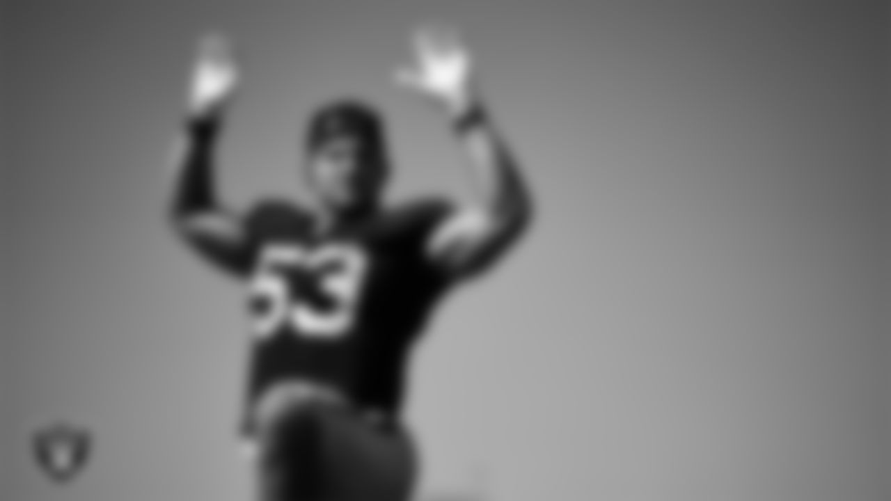 Las Vegas Raiders linebacker Isaac Darkangelo (53) during practice at Intermountain Health Performance Center.