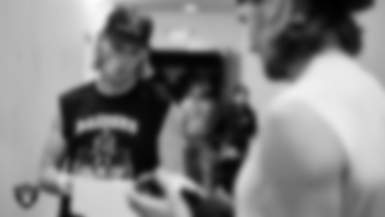Las Vegas Raiders kicker Daniel Carlson (2) unboxes his custom cleats for the NFL's My Cause My Cleats campaign at Intermountain Healthcare Performance Center.