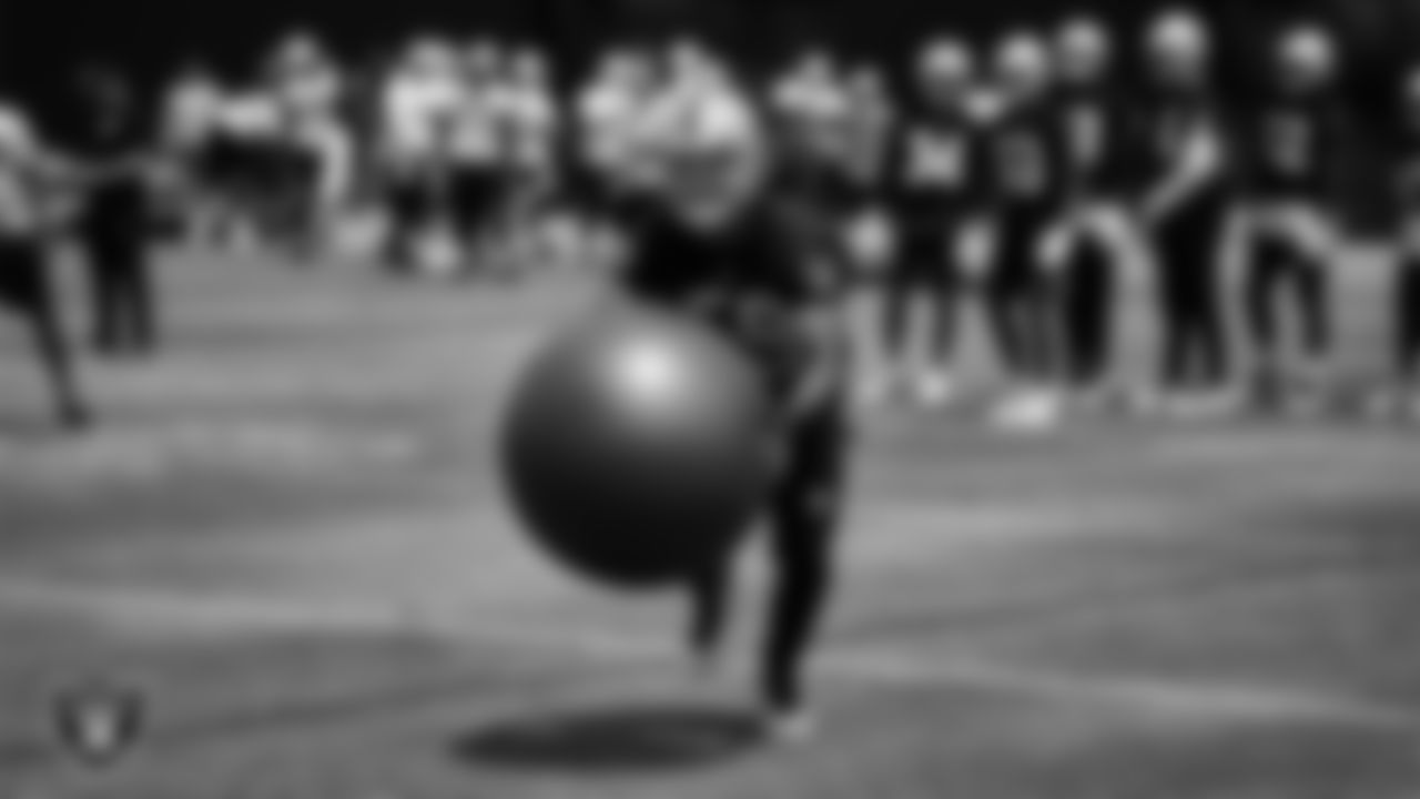 Las Vegas Raiders linebacker James Onwualu (59) at an Organized Team Activity (OTA).