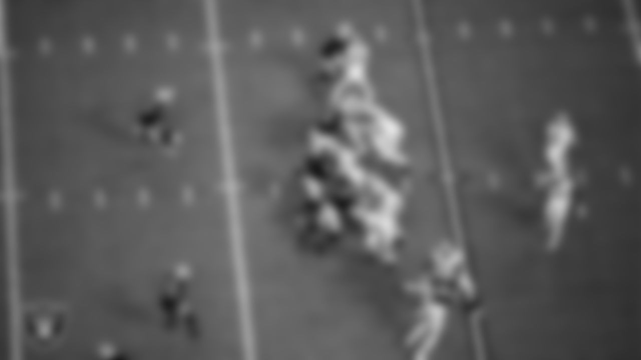 The Las Vegas Raiders defend during the regular season home game against the New Orleans Saints.