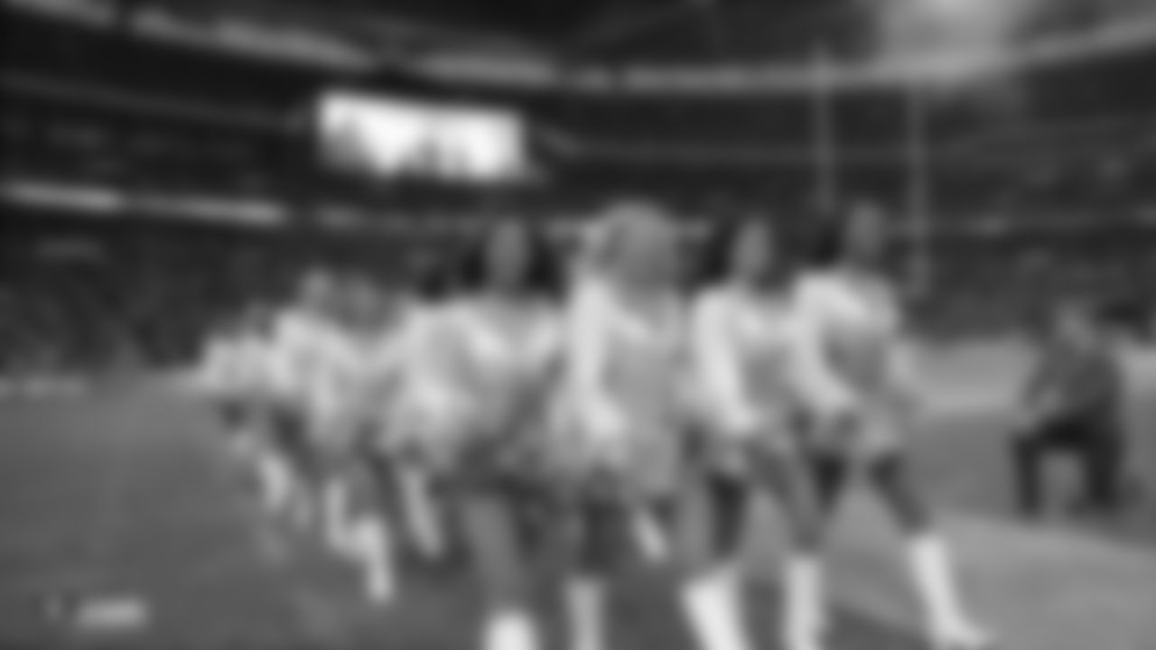 The Raiderettes on the sidelines at the Oakland Raiders game against the Seattle Seahawks at Wembley Stadium, Sunday, October 14, 2018, in London, England. The Oakland Raiders lost 27-3.