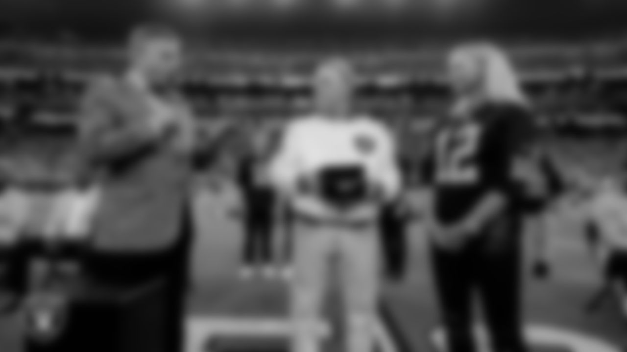 The Las Vegas Raiders honor alumnus Ken Stabler by presenting the Stabler family with his Pro Football Hall of Fame Ring of Excellence before the Las Vegas Raiders' regular season home game against the Pittsburgh Steelers at Allegiant Stadium.