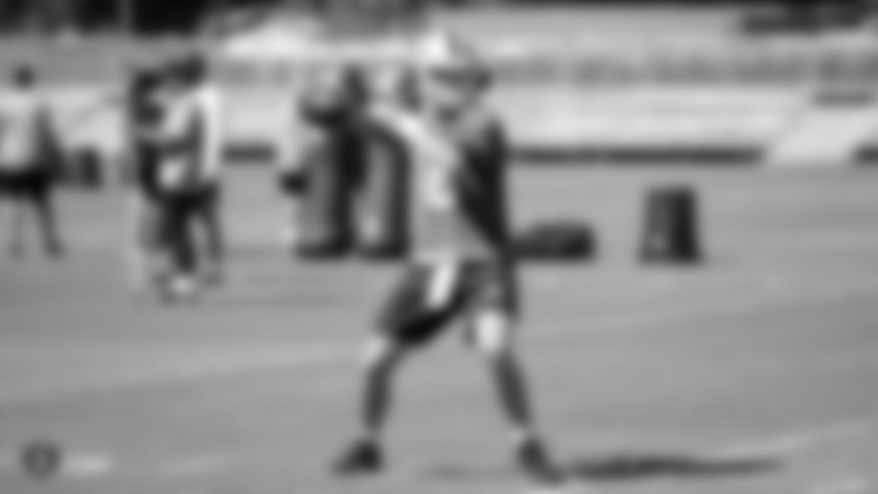 Oakland Raiders quarterback Connor Cook (18) on the field for practice at 2018 Pre-Training Camp at The Oakland Raiders Napa Valley Training Complex, Wednesday, July 25, 2018, in Napa, California.