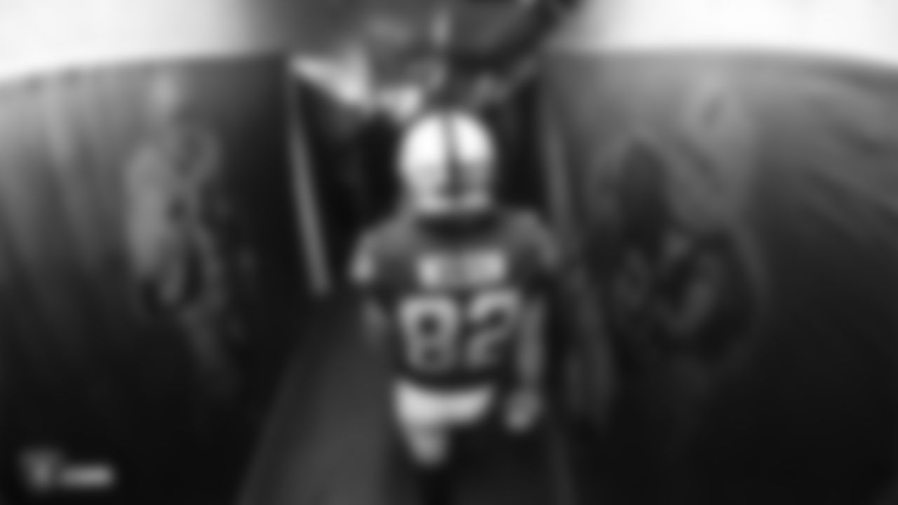 Oakland Raiders wide receiver Jordy Nelson (82) walks out of the locker room before the Oakland Raiders game against the Kansas City Chiefs at Oakland-Alameda County Coliseum, Sunday, December 2, 2018, in Oakland, California. Oakland lost 40-33.