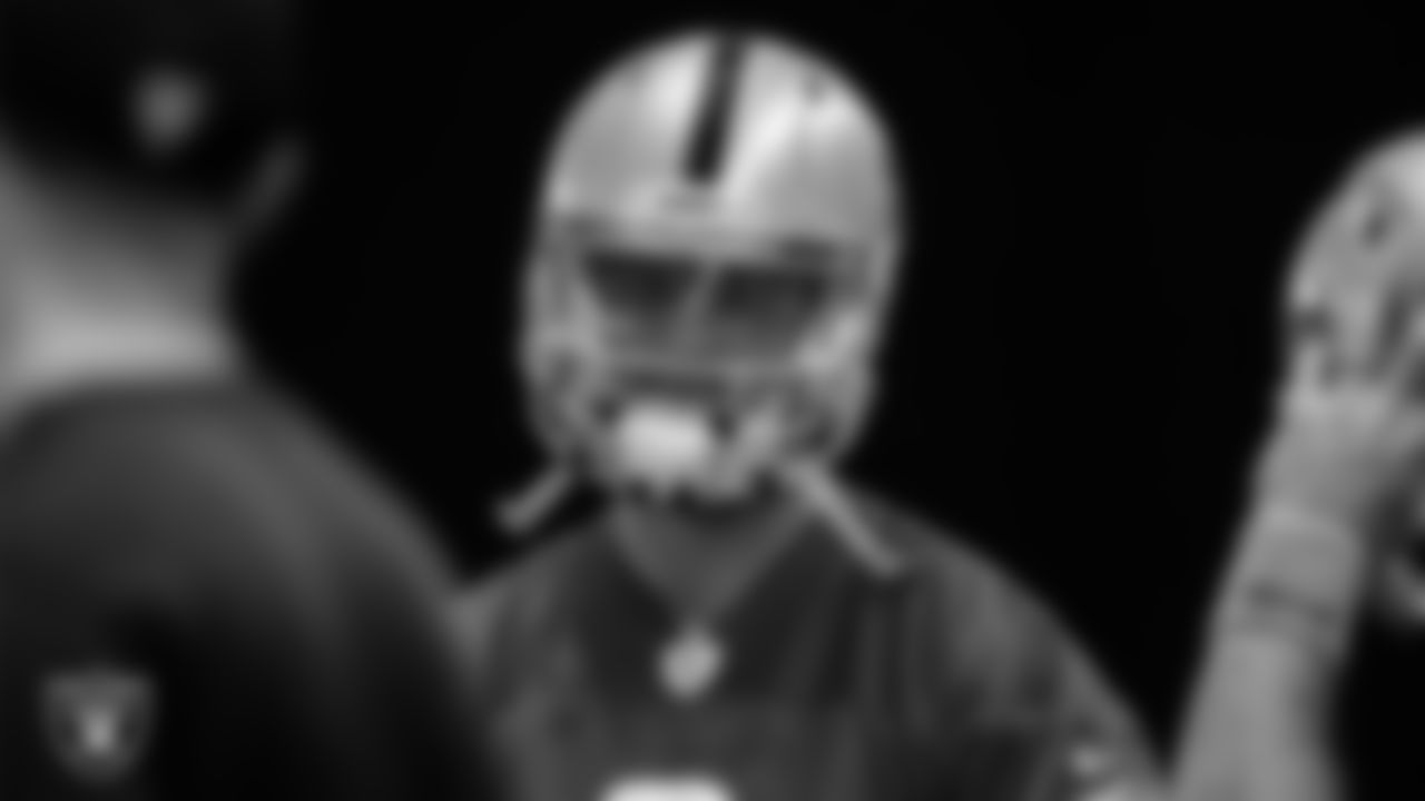 Las Vegas Raiders quarterback Marcus Mariota (8) during practice.