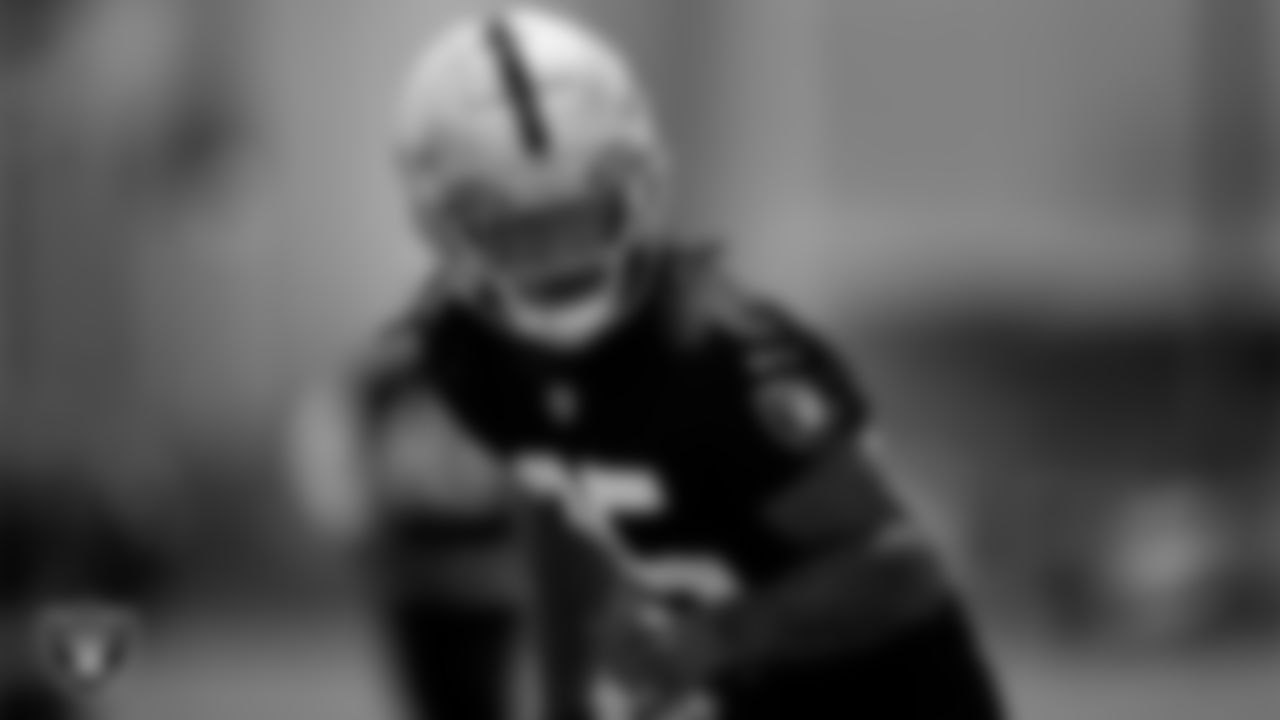 Las Vegas Raiders safety Tre'von Moehrig (25) at an Organized Team Activity (OTA).