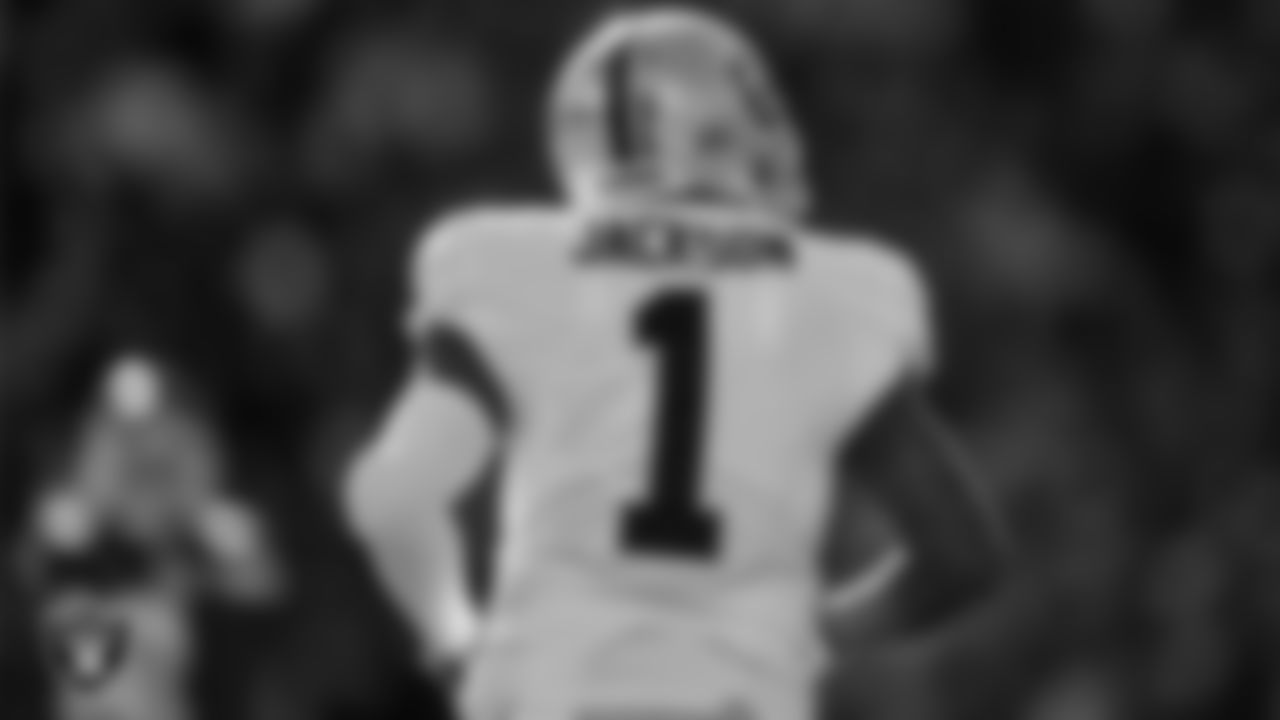 Las Vegas Raiders wide receiver DeSean Jackson (1) on the field during the regular season away game against the Kansas City Chiefs.