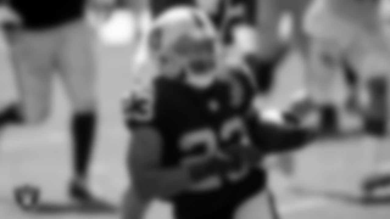 Las Vegas Raiders running back Devontae Booker (23) rushes during the regular season away game against the Carolina Panthers.