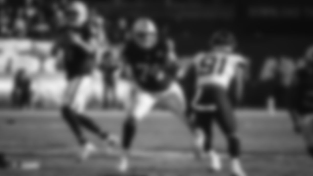 The Raiders during the regular season game against the Jacksonville Jaguars at the Oakland-Alameda County Coliseum.