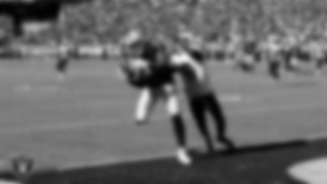 The Raiders during the regular season home game against the San Diego Chargers at Oakland-Alameda County Coliseum, Sunday, October 9, 2016, in Oakland, Calif.
