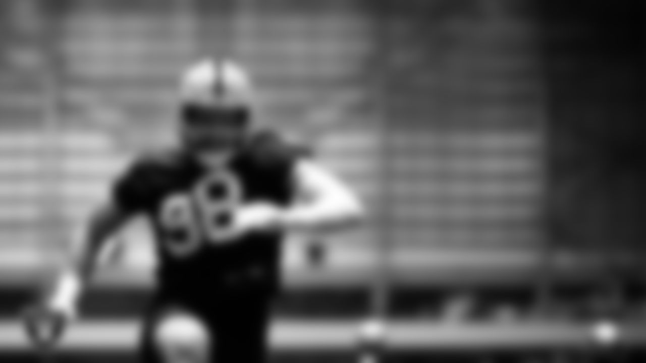 Las Vegas Raiders defensive end Maxx Crosby (98) during practice at Intermountain Healthcare Performance Center.