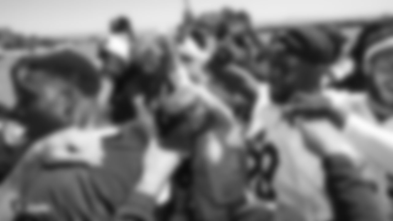 Oakland Raiders head coach Jon Gruden talking to players at the end of practice on the field for practice at 2018 at the Oakland Raiders Practice Facility Saturday, September 8, 2018, in Alameda, California.