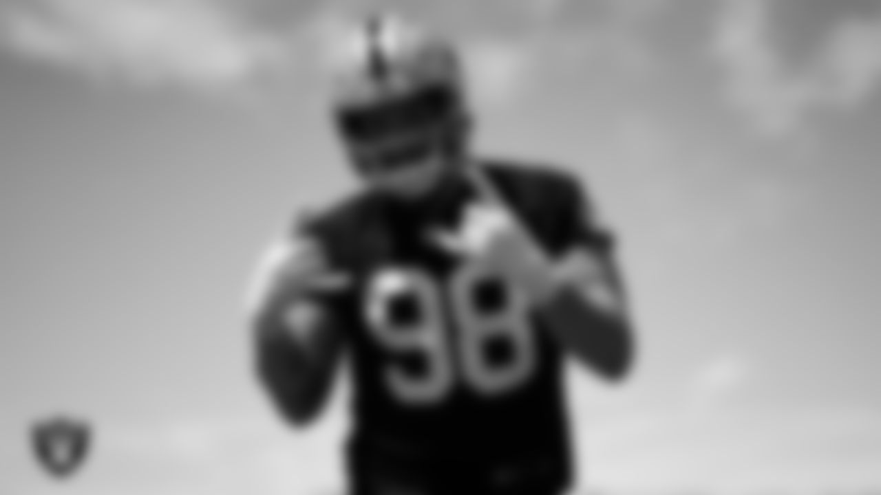 Las Vegas Raiders defensive end Maxx Crosby (98) at an Organized Team Activity (OTA).