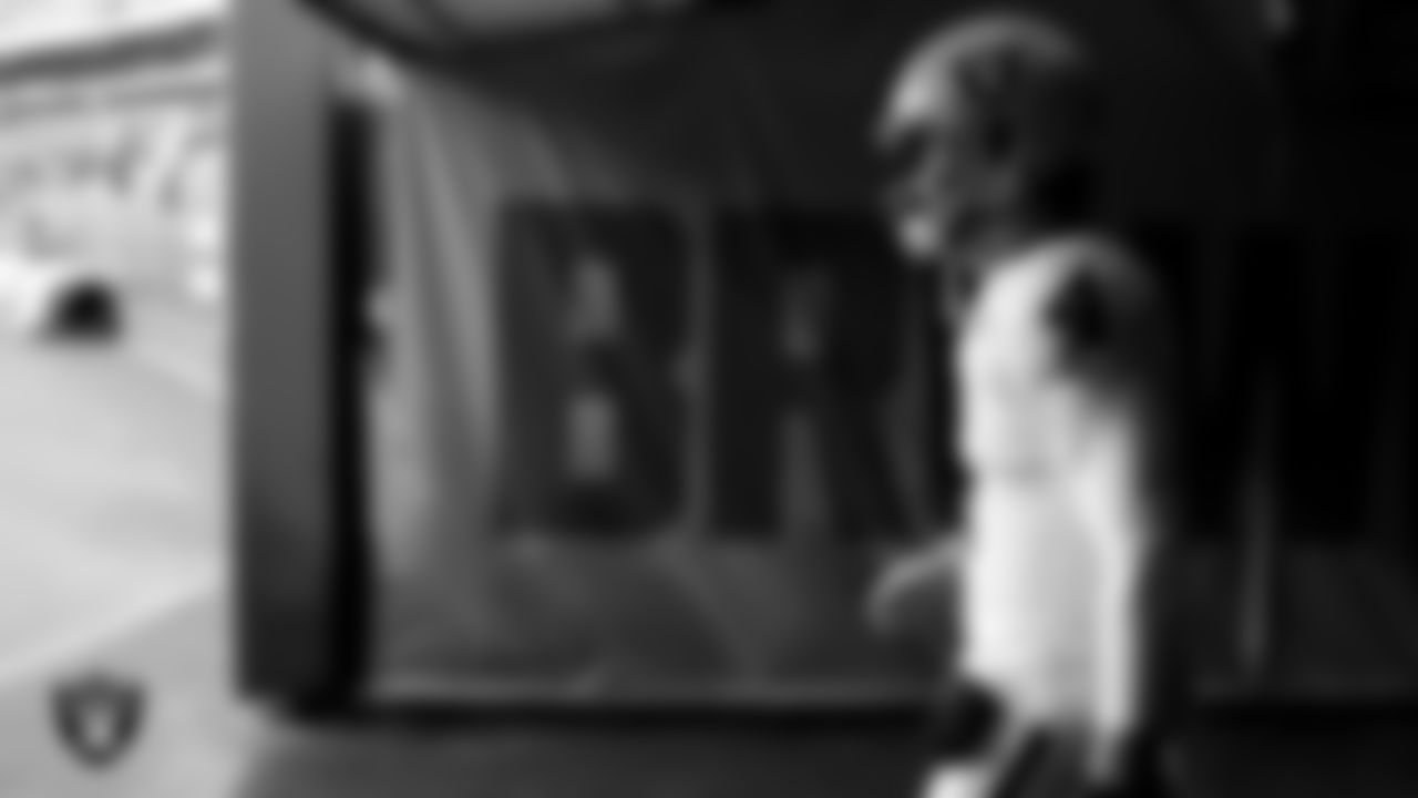 Las Vegas Raiders quarterback Derek Carr (4) walks down the tunnel before the regular season away game against the Cleveland Browns.