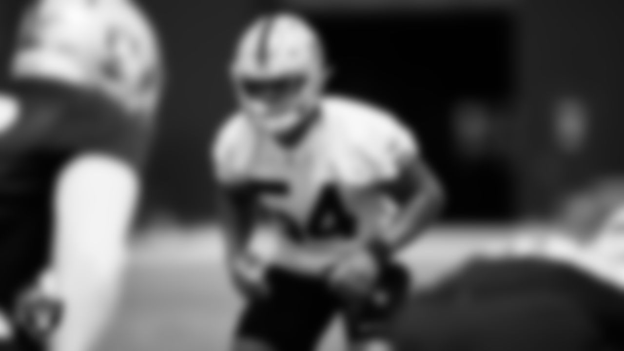 Las Vegas Raiders linebacker Max Richardson (54) during practice at Intermountain Healthcare Performance Center.