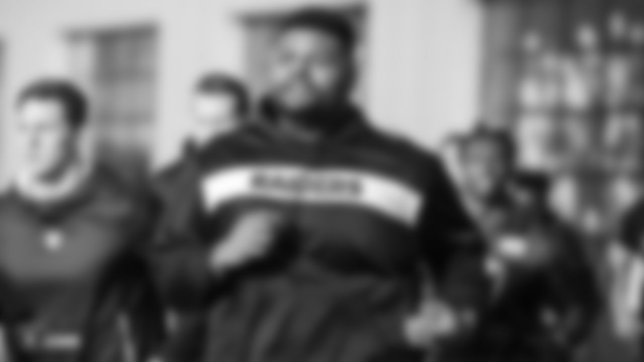 Raiders defensive tackle Johnathan Hankins at a workout during phase one of the offseason program at the Raiders Practice Facility in Alameda, Calif.