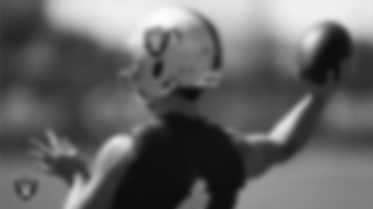 Las Vegas Raiders quarterback Derek Carr (4) during practice at Intermountain Healthcare Performance Center.