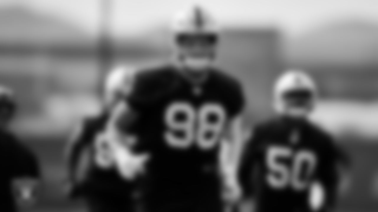 Las Vegas Raiders defensive end Maxx Crosby (98) during practice at Intermountain Healthcare Performance Center.