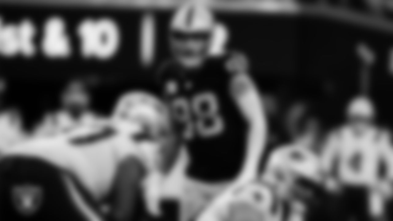 Las Vegas Raiders defensive end Maxx Crosby (98) during the regular season home game against the New England Patriots at Allegiant Stadium.