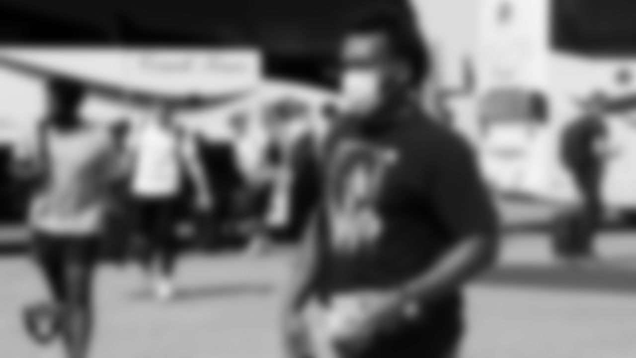 Las Vegas Raiders running back B.J. Emmons (35) departs for the joint training camp practice and preseason away game against the Los Angeles Rams.