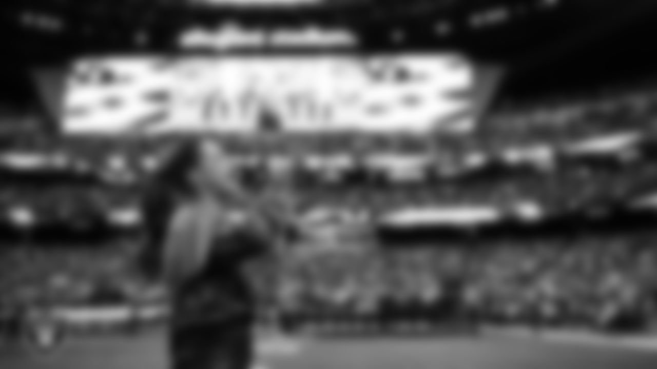 Singer Pia Toscano performs the national anthem before the Las Vegas Raiders' regular season home game against the Indianapolis Colts at Allegiant Stadium.