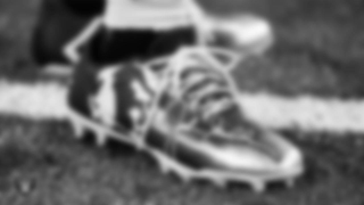 Las Vegas Raiders wide receiver DeSean Jackson's (1) cleats honoring John Madden during warm ups before the regular season away game against the Indianapolis Colts.