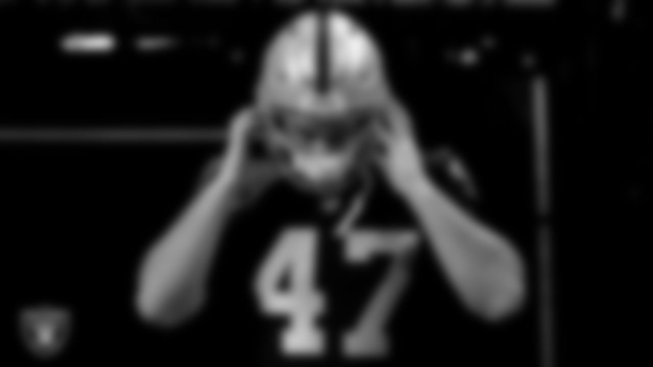 Las Vegas Raiders long snapper Trent Sieg (47) walks down the tunnel before the regular season home game against the Los Angeles Chargers.