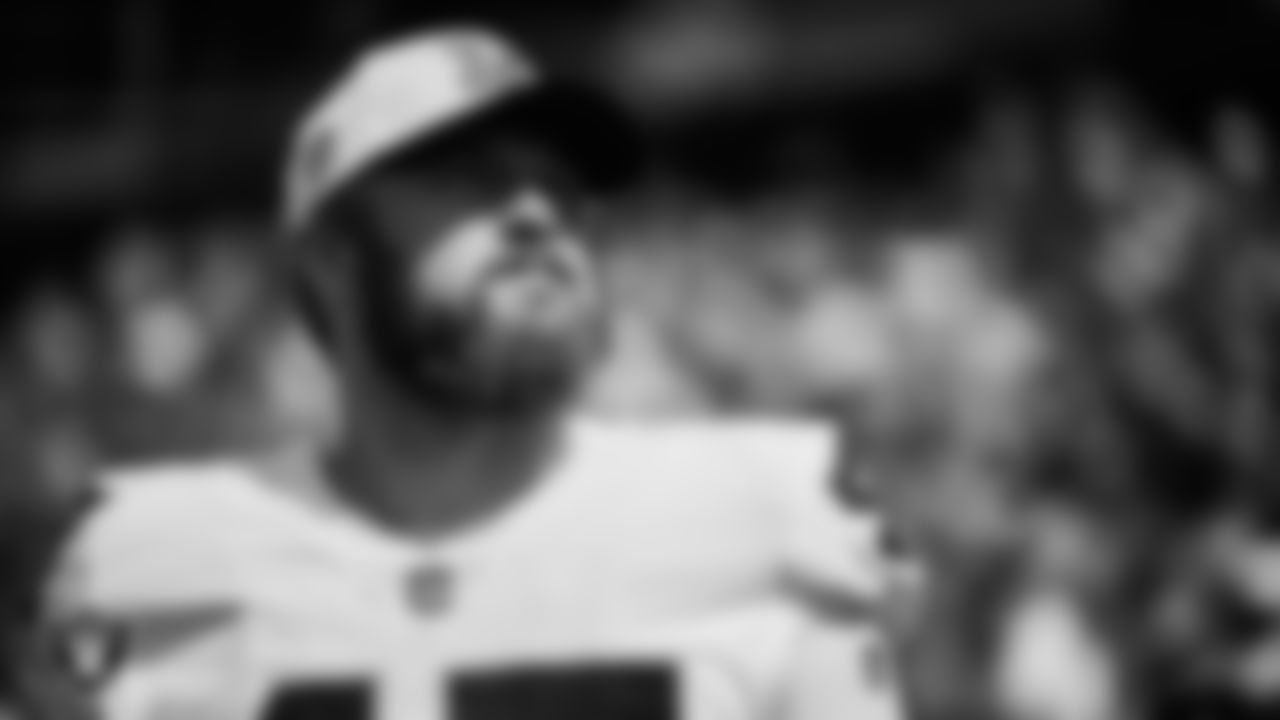 Las Vegas Raiders long snapper Trent Sieg (47) during the national anthem before the regular season away game against the Tennessee Titans at Nissan Stadium.