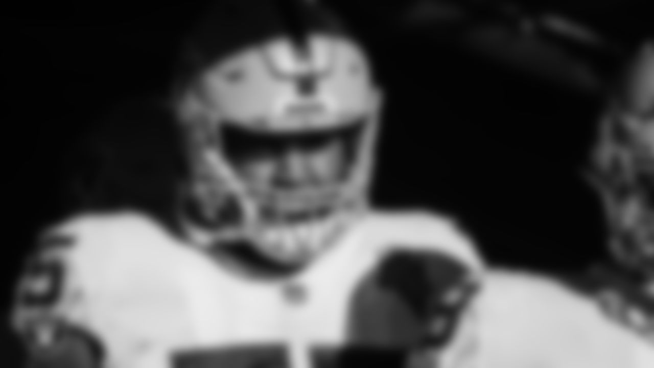 Las Vegas Raiders tackle Brandon Parker (75) waits to be introduced onto the field before the regular season away game against the New York Jets.