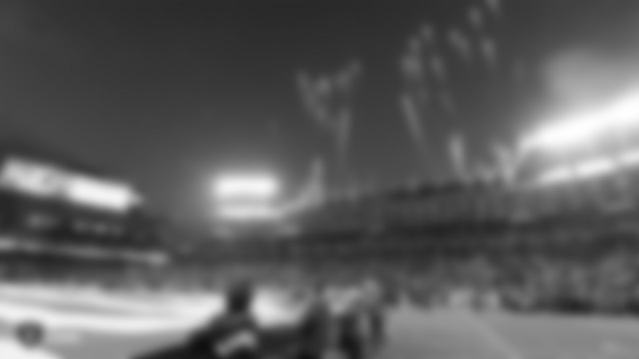 The American flag is displayed by Season ticket members on the field during the national anthem before the Oakland Raiders regular season game against the Denver Broncos at Oakland-Alameda County Coliseum, Monday, December 24, 2018, in Oakland, California. The Oakland Raiders won 27-14.