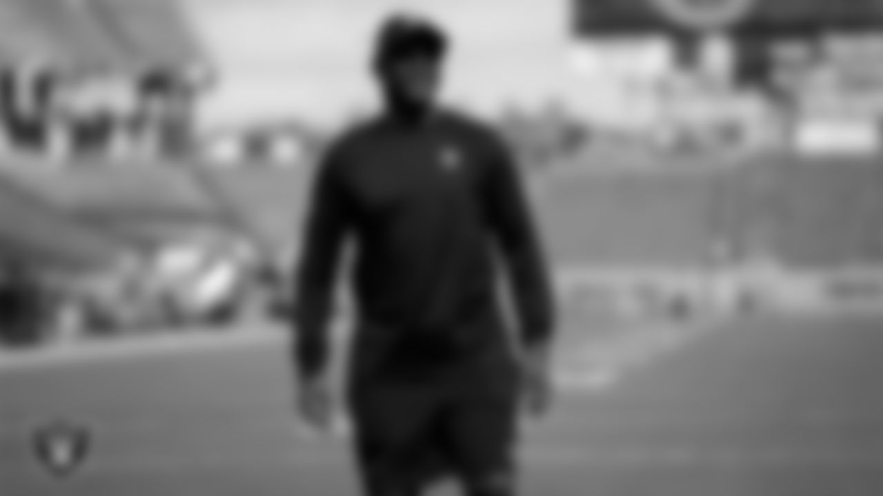 Las Vegas Raiders wide receivers coach Edgar Bennett before the regular season away game against the Tennessee Titans at Nissan Stadium.