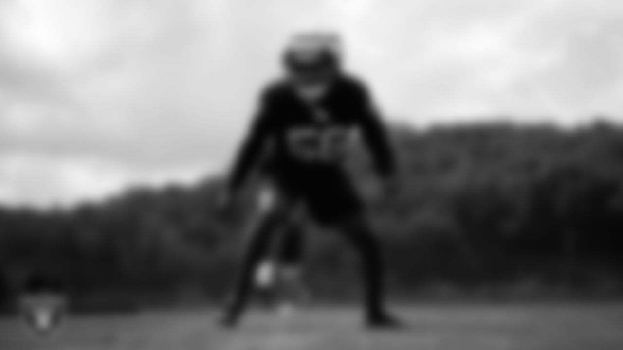 Las Vegas Raiders linebacker Amari Burney (56) during practice at The Greenbrier Sports Performance Center.