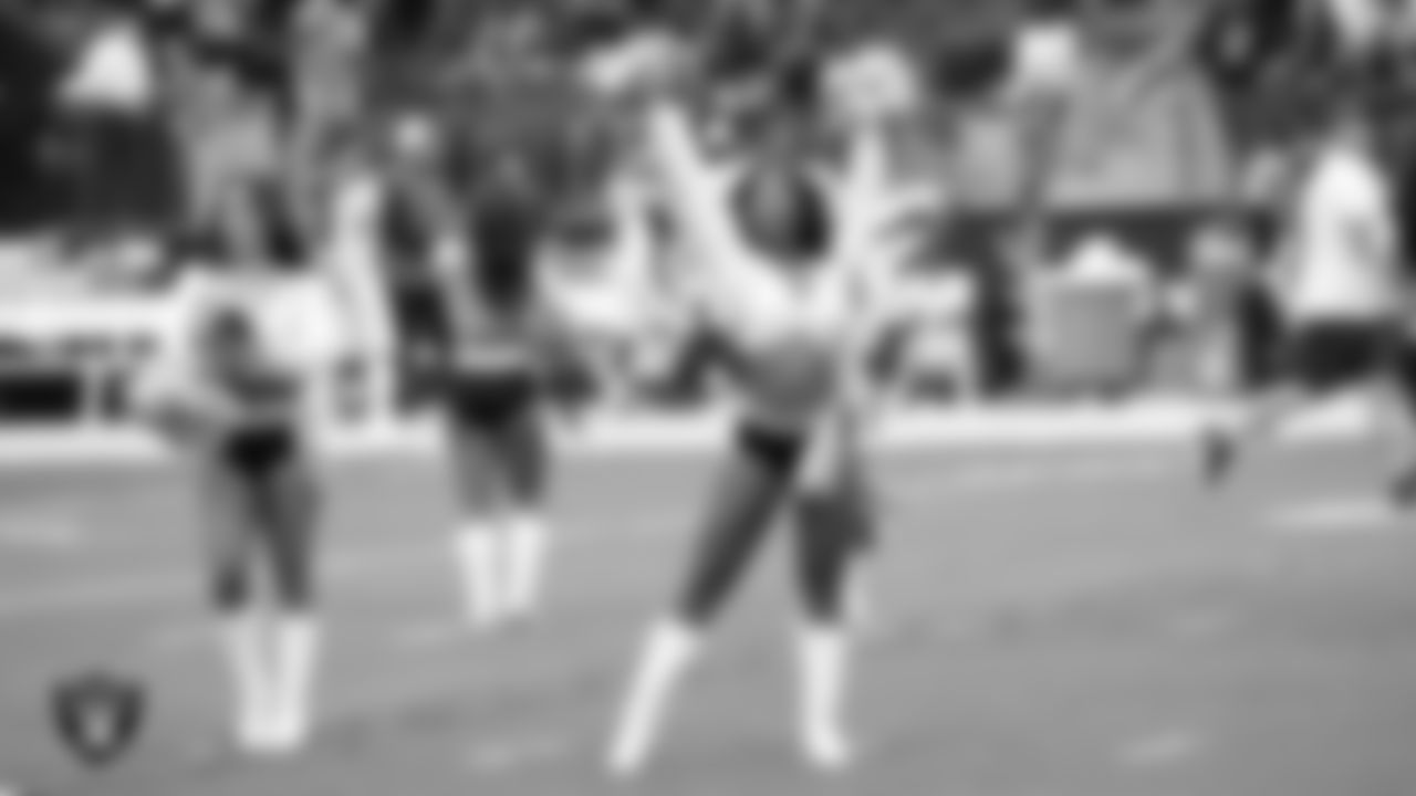 Raiderette Danielle during player introductions before the regular season home game against the Arizona Cardinals at Allegiant Stadium.