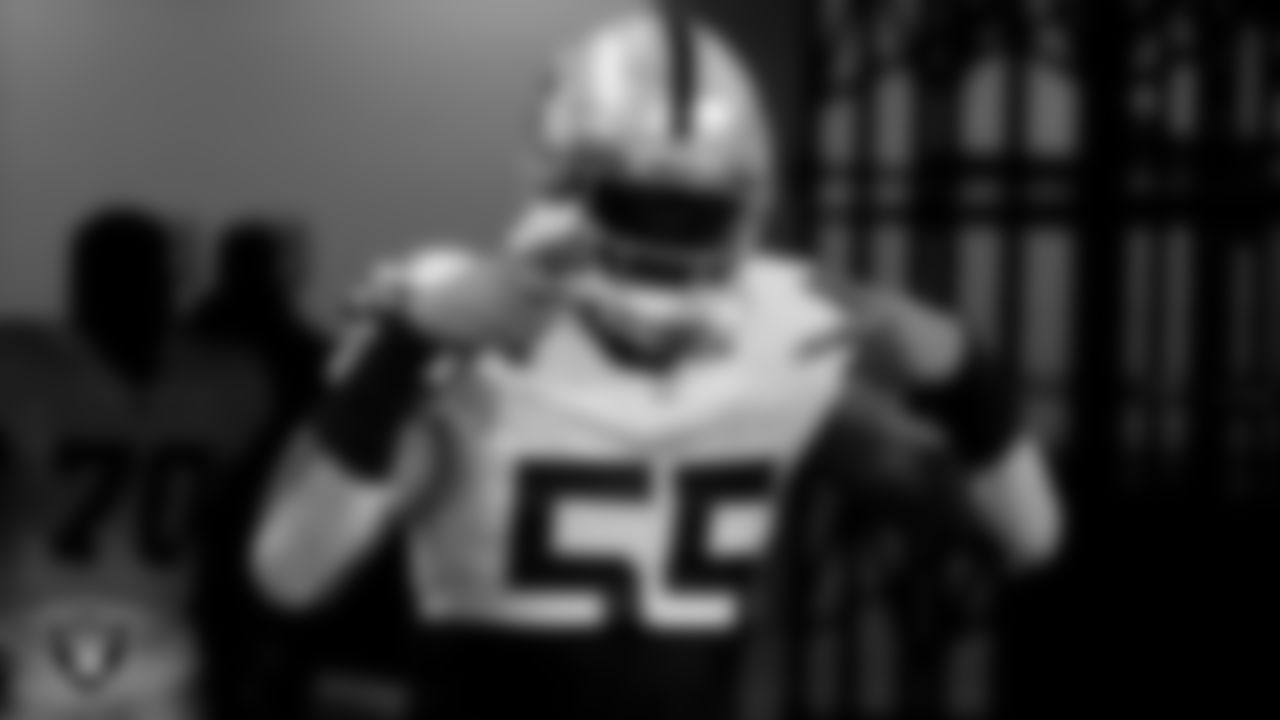 Las Vegas Raiders linebacker Marquel Lee (55) walks down the tunnel before the regular season away game against the Indianapolis Colts.