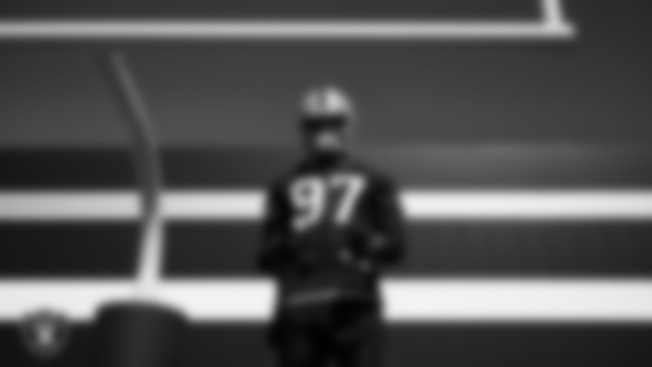 Las Vegas Raiders defensive end Janarius Robinson (97) during practice at Intermountain Health Performance Center.