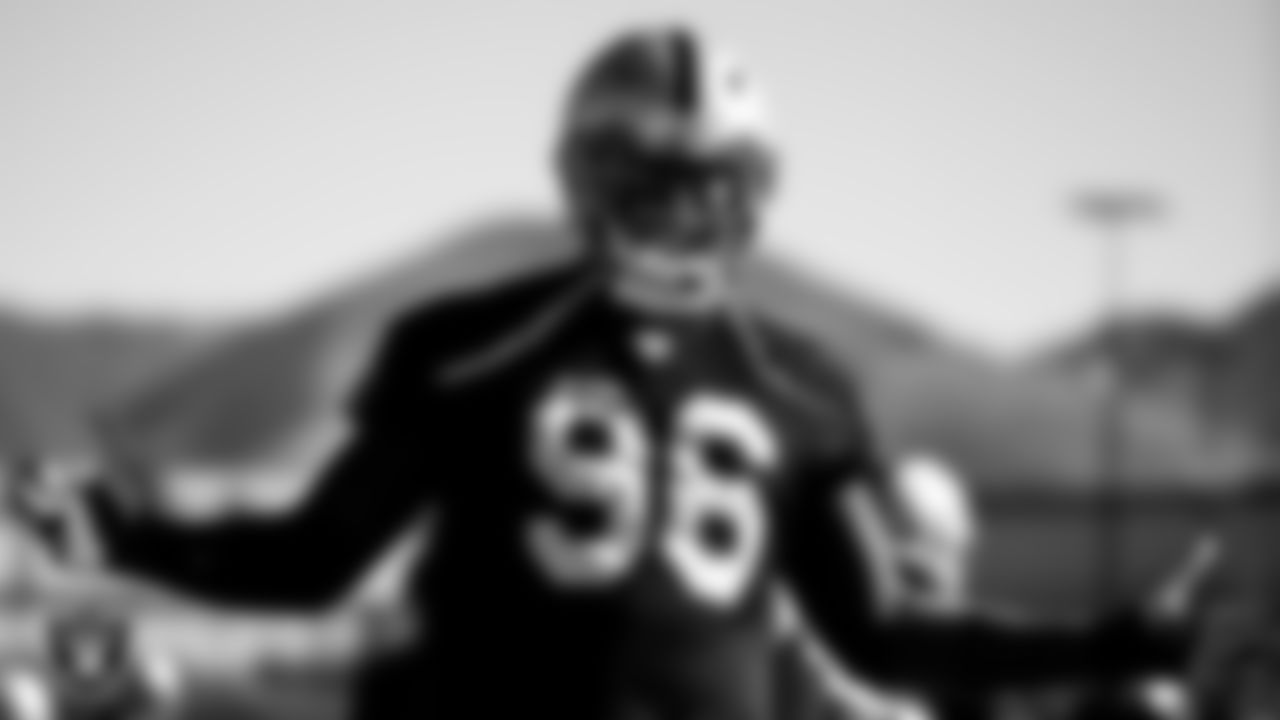 Las Vegas Raiders defensive end Clelin Ferrell (96) during practice at Intermountain Healthcare Performance Center.