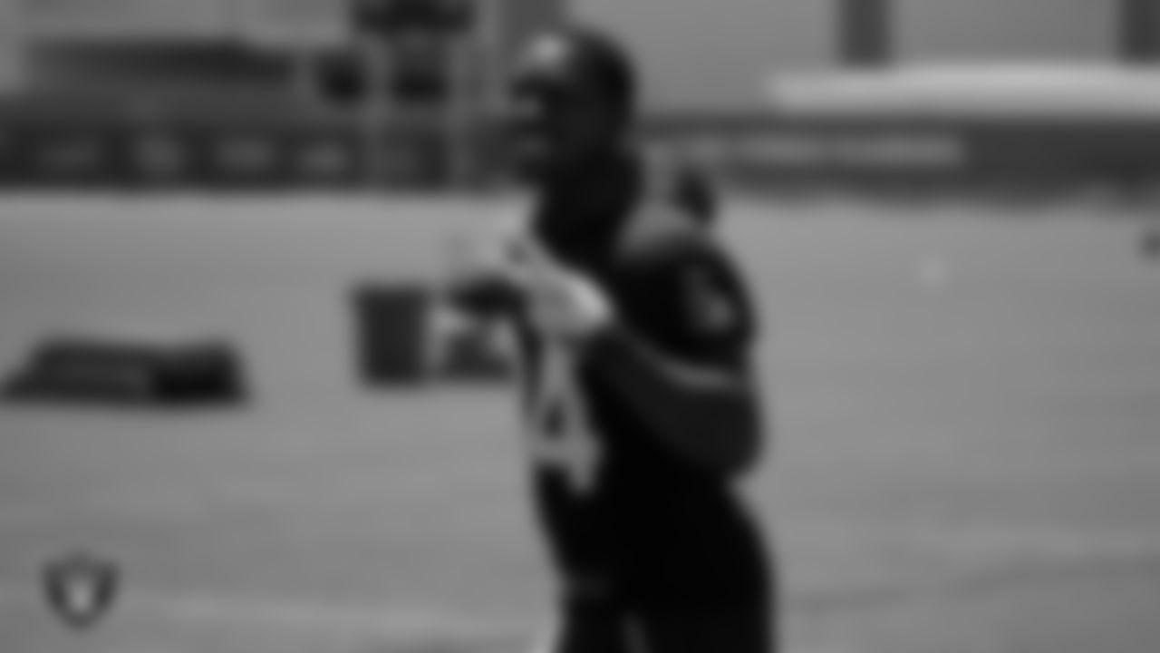 Las Vegas Raiders defensive back Kemah Siverand (34) at an Organized Team Activity (OTA).