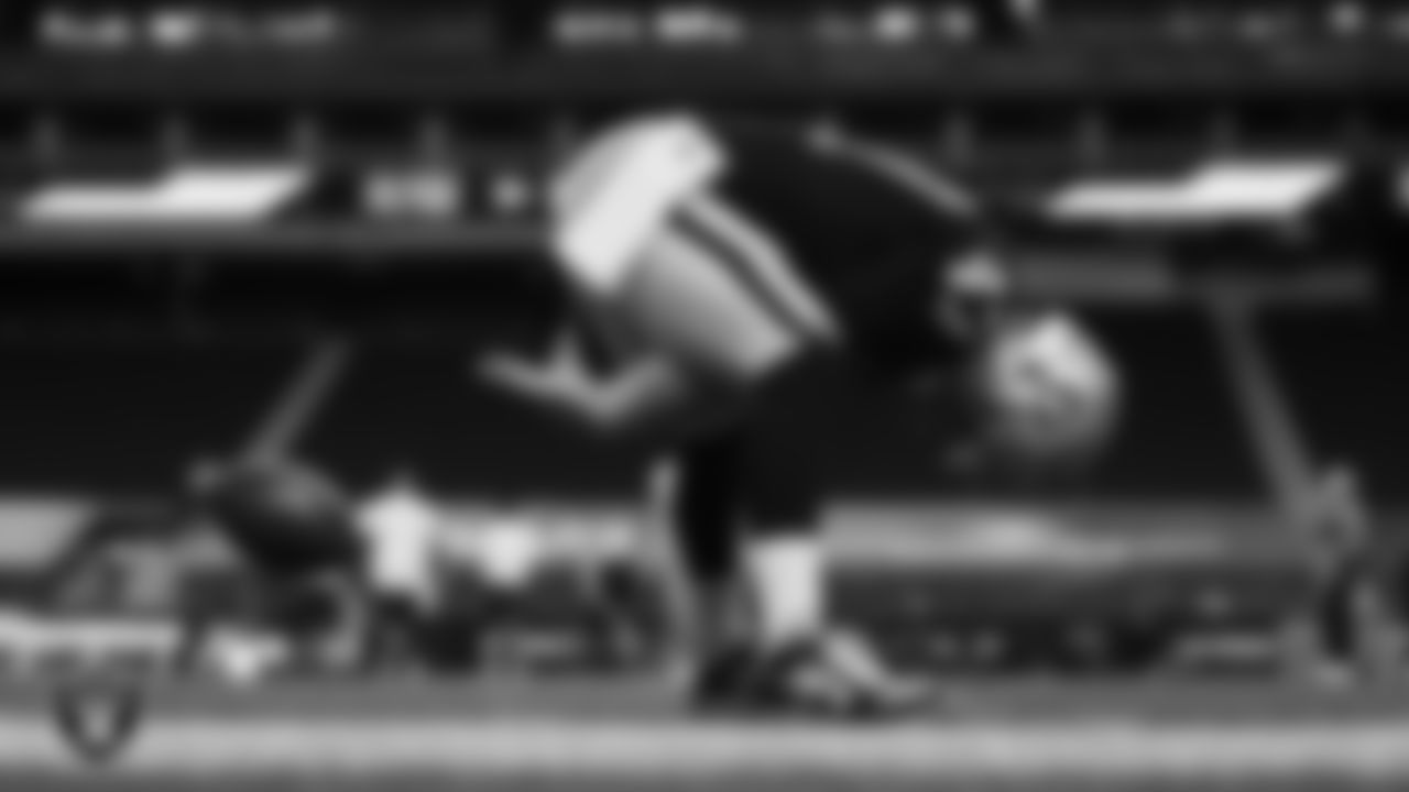 Las Vegas Raiders long snapper Trent Sieg (47) warming up before the regular season home game against the Miami Dolphins.
