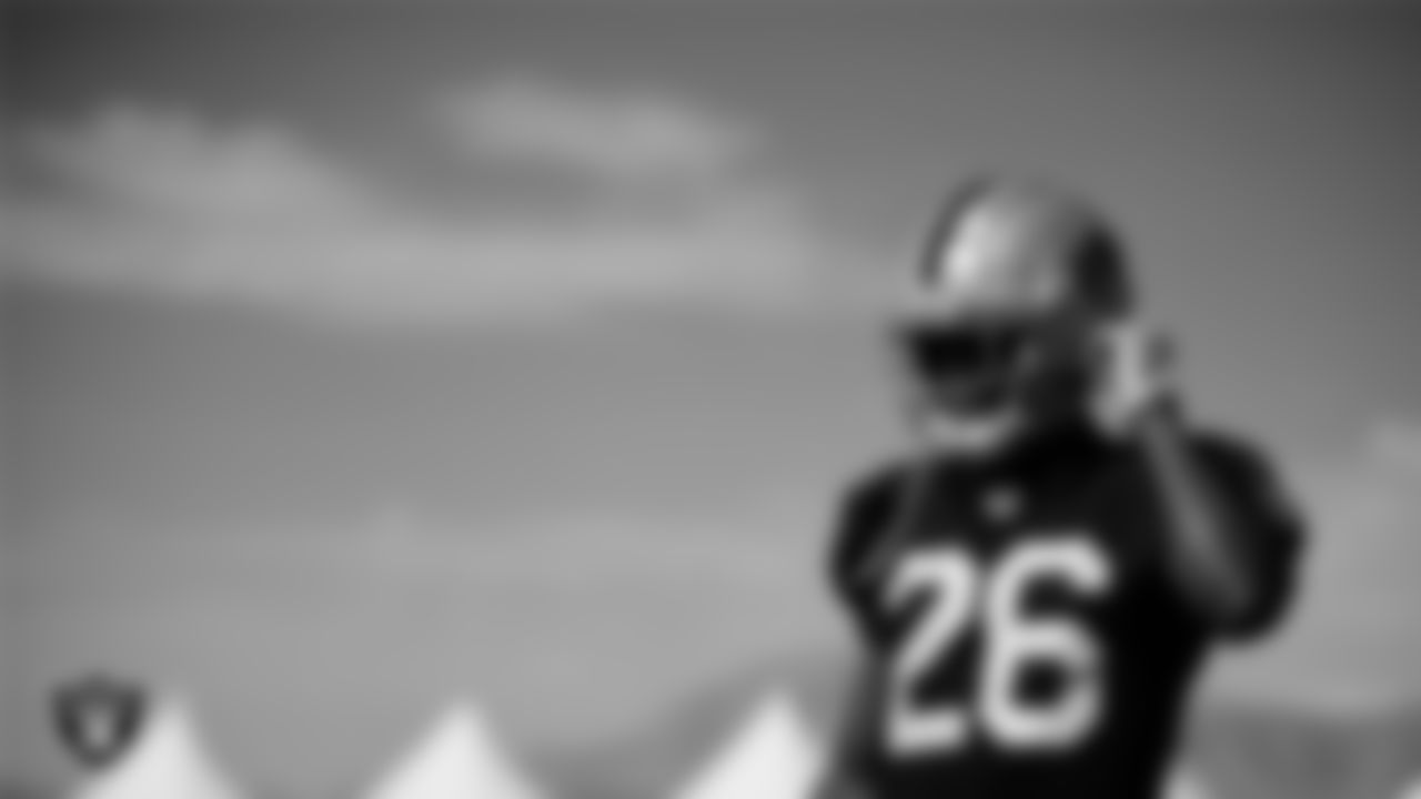 Las Vegas Raiders cornerback Rock Ya-Sin (26) on the field for practice at 2022 Training Camp at Intermountain Healthcare Performance Center.