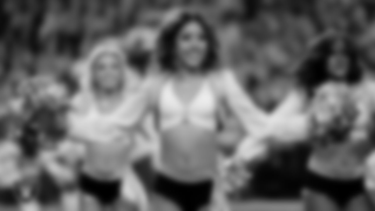 Raiderette Lisa performs on the field during the regular season home game against the Los Angeles Chargers at Allegiant Stadium.