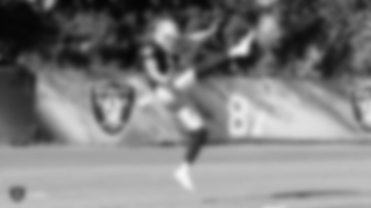 Oakland Raiders punter Johnny Townsend (5) on the field for practice at the Oakland Raiders Practice Facility, Wednesday, November 7, 2018, in Alameda, California.