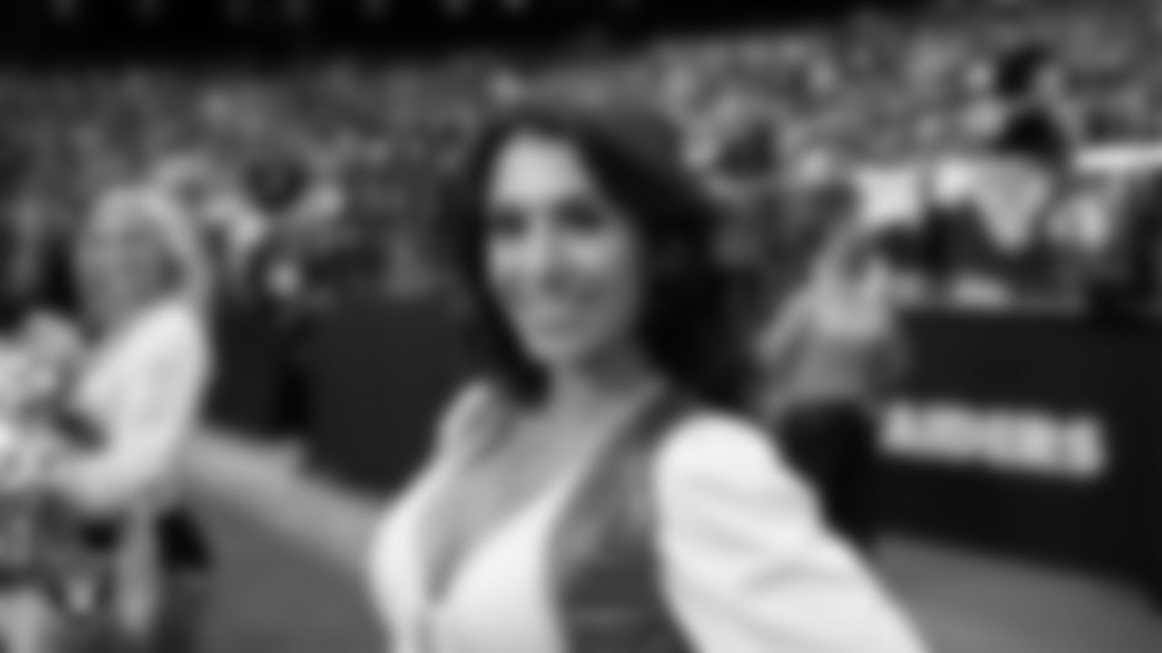 Raiderette Kristina on the sidelines during the regular season home game against the Chicago Bears.