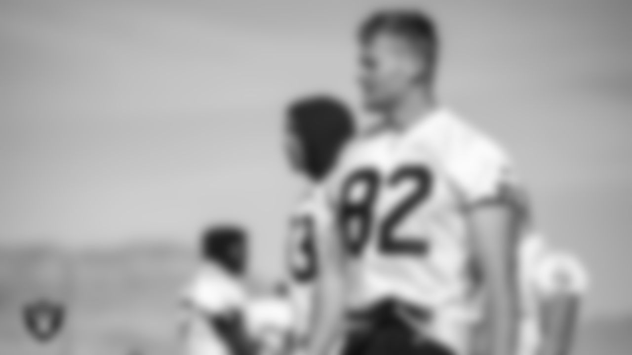 Las Vegas Raiders tight end Nick Bowers (82) at a workout during phase two of the offseason program.