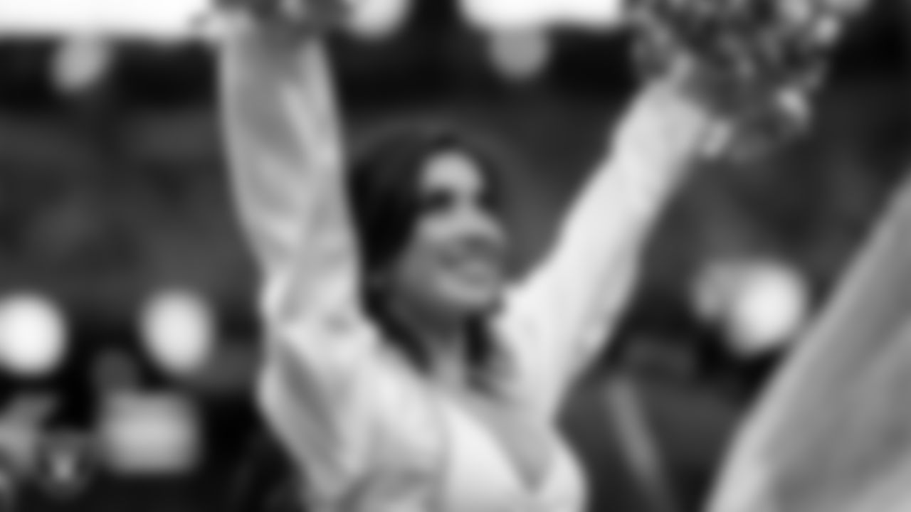 Raiderette Tatiana on the sidelines during the regular season home game against the Kansas City Chiefs at Allegiant Stadium.