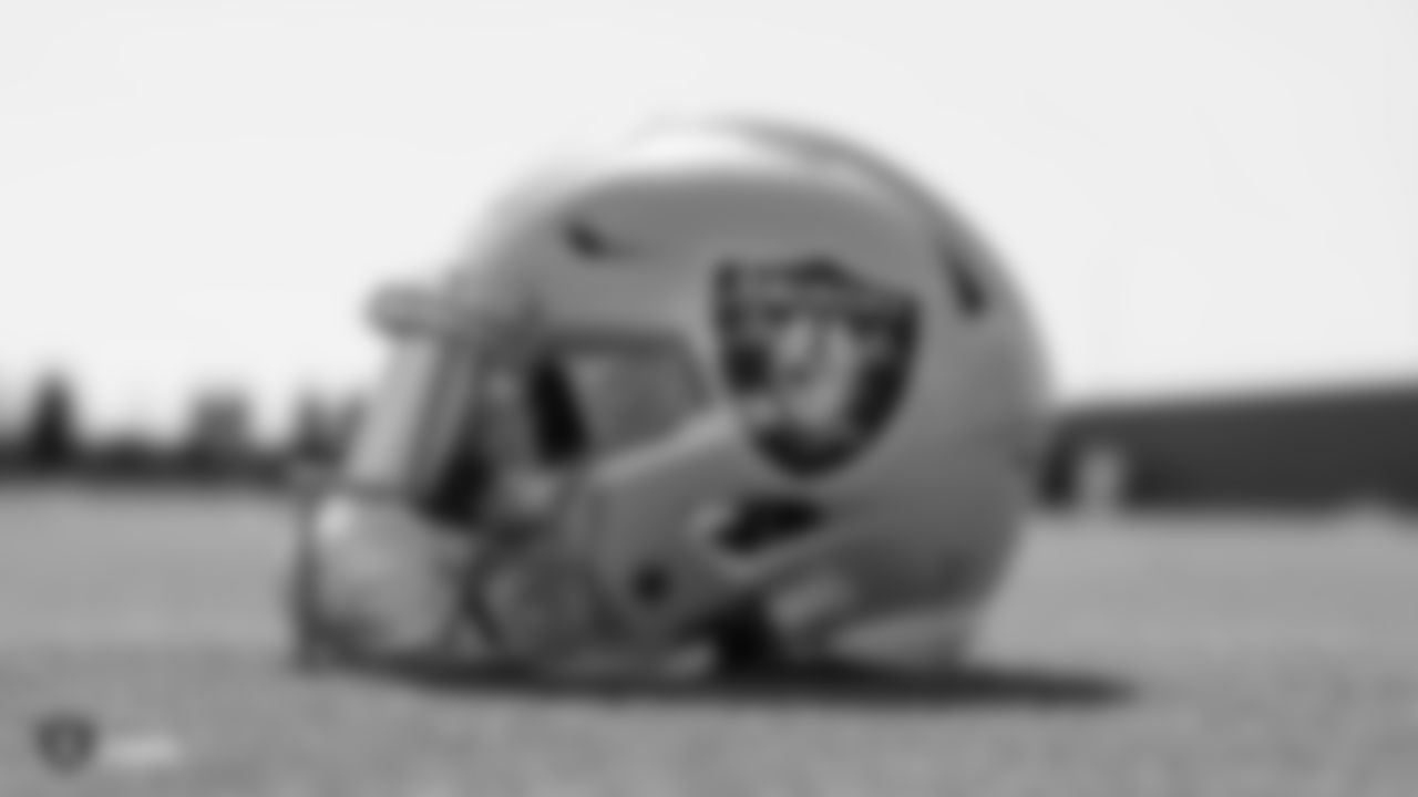 Raiders cornerback Daryl Worley's (20) helmet on the field for practice.