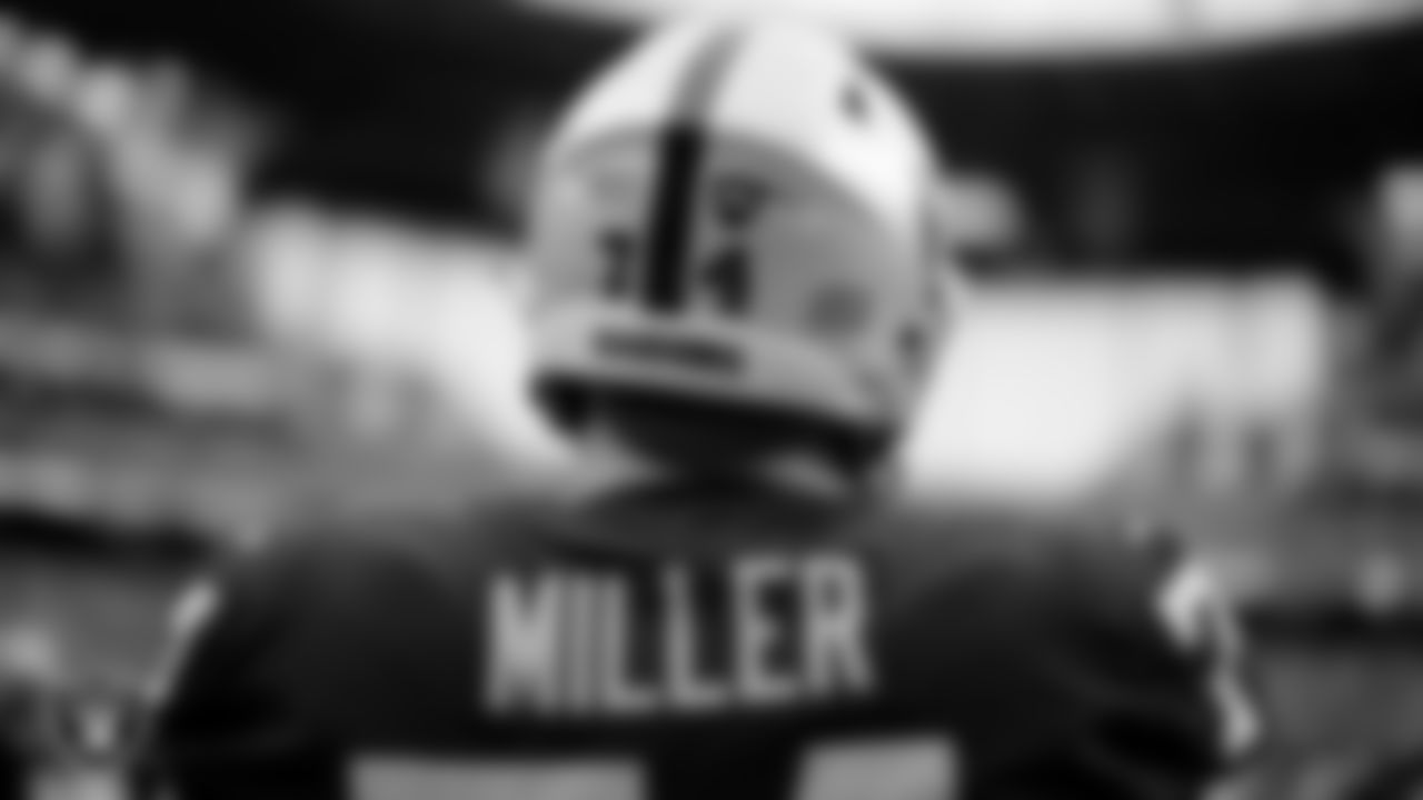 Las Vegas Raiders tackle Kolton Miller (74) warming up before the regular season home game against the Miami Dolphins.