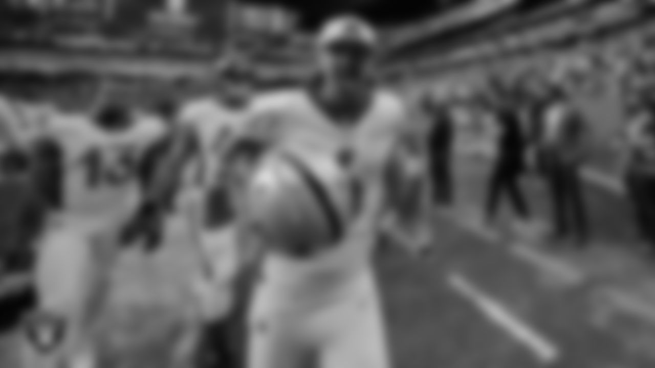 Las Vegas Raiders punter AJ Cole (6) heads to the locker room before the 2022 Pro Bowl at Allegiant Stadium.