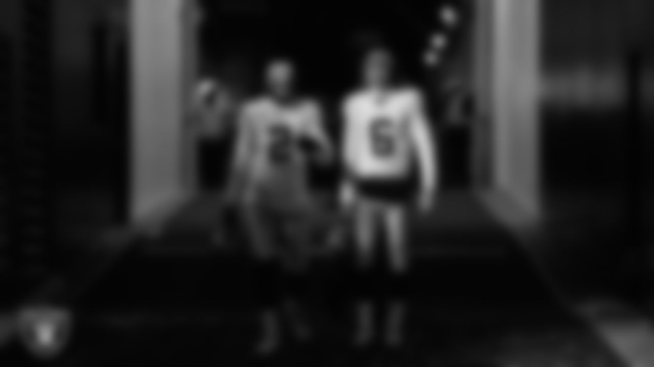 Las Vegas Raiders kicker Daniel Carlson (2) and punter AJ Cole (6) walk down the tunnel before the regular season away game against the Pittsburgh Steelers at Acrisure Stadium.